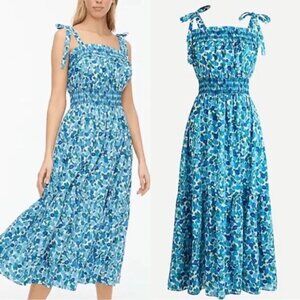 J.Crew Smocked Midi Cotton Dress in Blueberry Floral